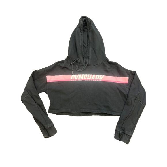 Gymshark Tops - Gymshark Womens Black Pink Spellout Stripe Long Sleeve Cropped Pullover Hoodie S
